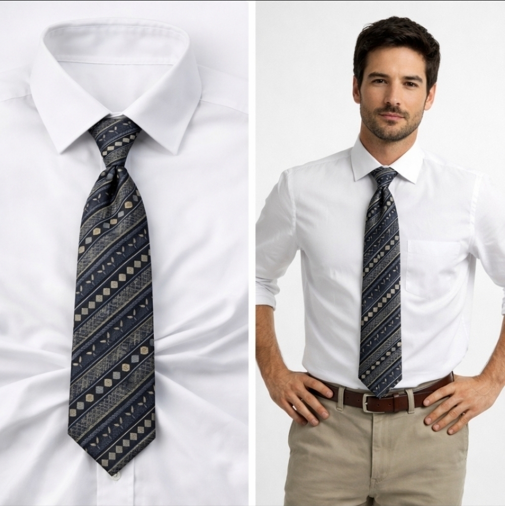 Oscar De La Renta Blue gray Prtterned Silk Tie Necktie